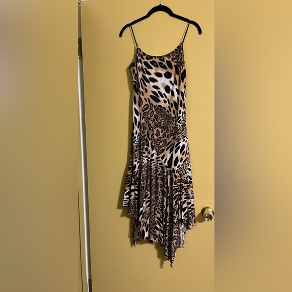 Newport News Dresses & Skirts - Newport News Leopard-Print Asymmetrical Slip Dress in Brown Tones